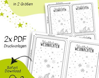 Printable Christmas gift card template, Christmas bag card, Christmas greeting, gift wrapping PDF