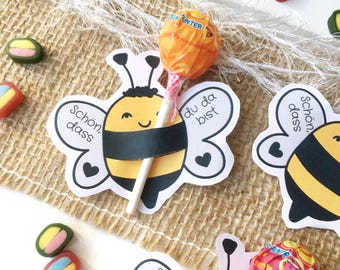 Table decorations for children's birthdays (bee theme), printable lollipop template, DIY party favor lollipops, party scatter decorations (printable PDF), back-to-school gift idea