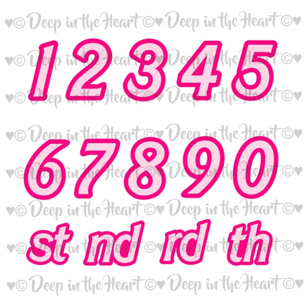 Pink Numbers with Outline - SVG, PNG, JPG -Instant Zip File Download - Girls Birthday - 1st, 2nd, 3rd, 4th, 5th, 6th, 7th, 8th, 9th, 10th