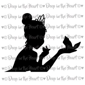Princess Tiana with Frog Silhouette - SVG, PNG, JPG -Instant Zip File Download - Digital Printable Scrapbook Layout - Cute Princess and Frog