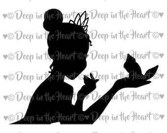 Princess Tiana with Frog Silhouette - SVG, PNG, JPG -Instant Zip File Download - Digital Printable Scrapbook Layout - Cute Princess and Frog