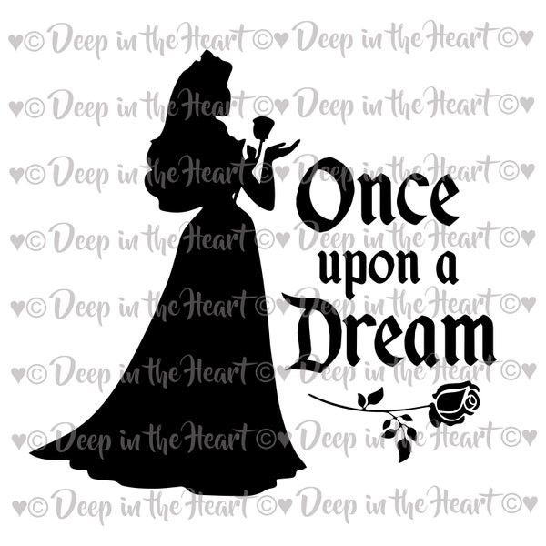 Once upon a Dream - Sleeping Beauty Quote & Silhouette - SVG, PNG, JPG -Instant Zip File Download - Digital Printable Scrapbook Layout