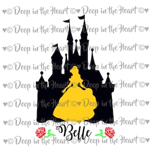 Princesa Bella - Silueta de castillo - La bella y la bestia - SVG, PNG, JPG - Descarga instantánea de archivos zip - Diseño de álbum de recortes para impresión digital