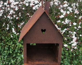 Edelrost * Vogelhaus zum Hängen * Futterhaus Rost Deko Metall Laterne Leuchte G