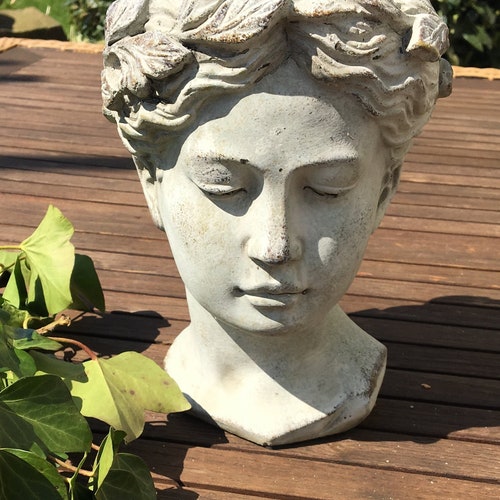 Plant head, woman's head, ceramic, 16x15x22 cm or 18x17x27cm figure plant bust, bust, flower pot, planter, jardiniere, plant pot, concrete