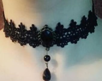 Gothic necklace, Lace Victorian, Stone, Pearls