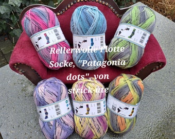 600g, Wollpaket, Rellerwolle Patagonia Dots, 6 x 100g, 6 verschiedene Farben, Strickwolle, neue Wolle 2024, Farbverlauf kommt aus dem Knäuel