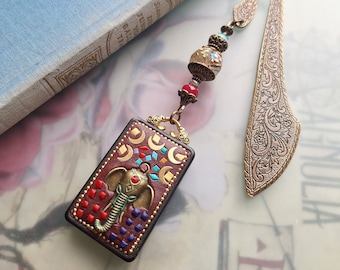 Elephant Bookmark, Lucky Charm, Bronze Bookmark, Oriental Gift for Fairy Tale Books LZB-AB-5