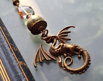 Gemstone Dragon Bookmark, Serpentine, Handmade Bookmark for Fairy Tales, Fantasy, Gift Book LZ-AB-2