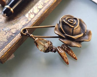Rose Honey Kilt Pin, Handmade Scarf Pin with Beads N-7-AB-46
