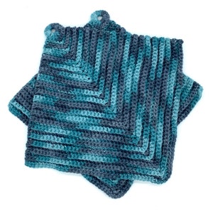 Crocheted pot holders also as coasters, 1 pair of gray and colorful patterns to choose from