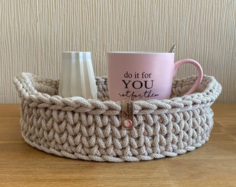 Tray with wooden base crochet basket storage basket 27 x 6.5 cm