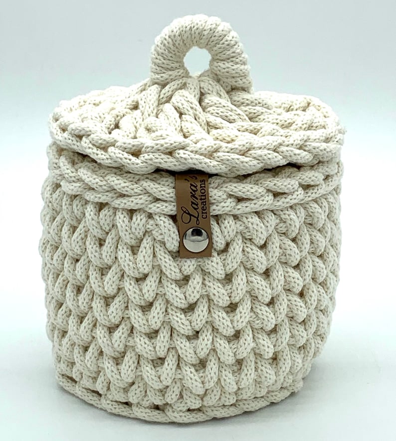 Utensilo crochet basket with lid, jewelry bowl, storage basket, 13 cm diameter image 6