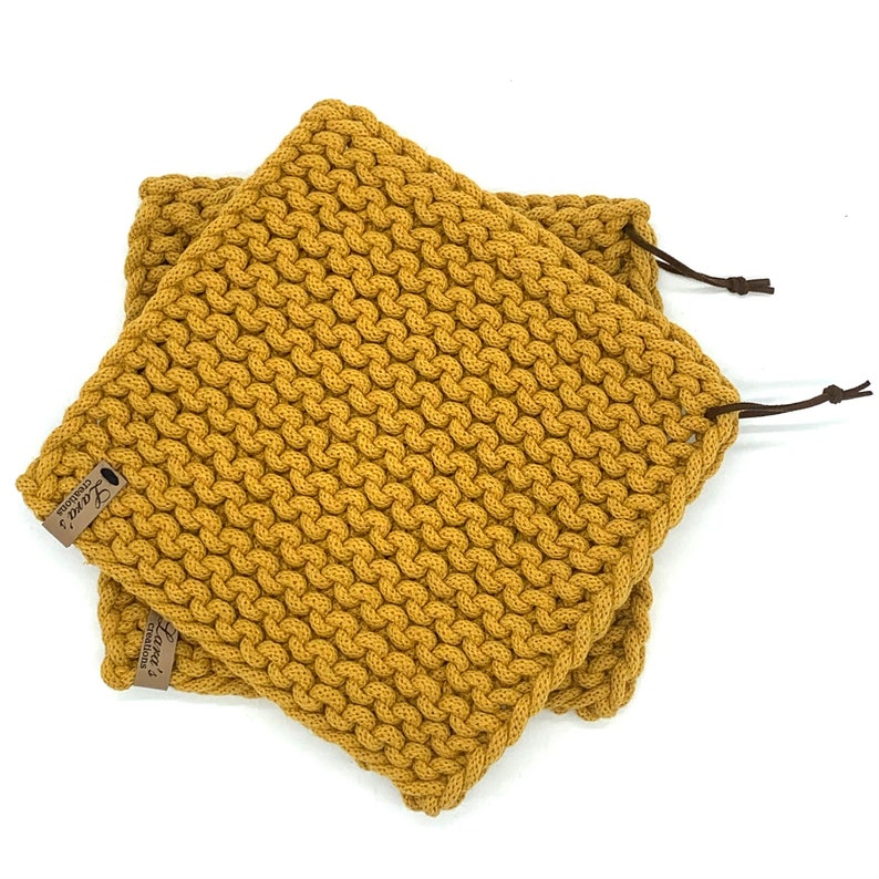 Extra dicke gestrickte Topflappen auch als Untersetzer 1 Paar Farbe zur Wahl Mustard