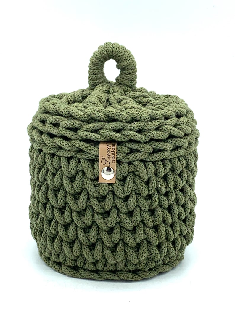 Utensilo crochet basket with lid, jewelry bowl, storage basket, 13 cm diameter image 1