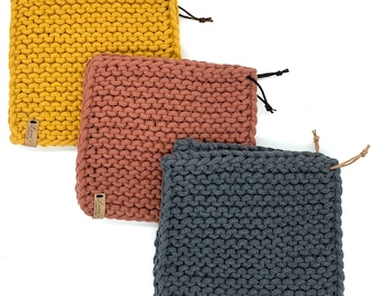 Extra thick knitted pot holders also as coasters 1 pair of colors to choose from