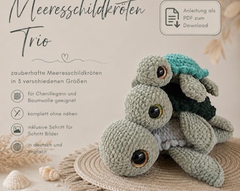 Crochet pattern Amigurumi Sea Turtle 3 in 1 Plush Toy PDF Instructions German / Sea Turtle pattern 3 sizes English