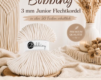Bobbiny 3 mm Junior Flechtkordel | Premium Baumwollkordel | Makramee Garn | Rope Yarn | 100 m | Über 50 Farben | Häkeln, Stricken & DIY