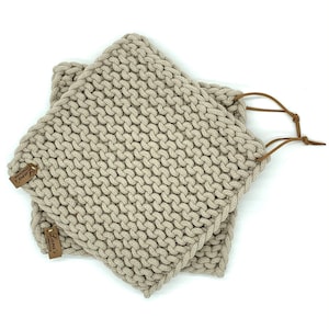 Extra dicke gestrickte Topflappen auch als Untersetzer 1 Paar Farbe zur Wahl Beige