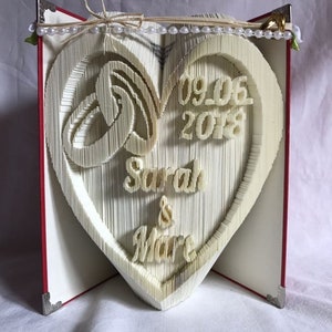 Book folding art wedding heart with name and date up to 6 letters