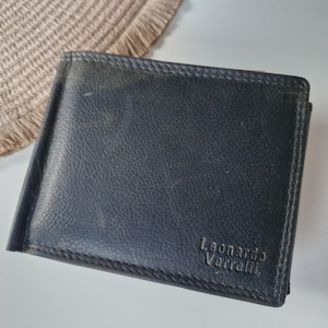 Personalisierbare Handmade Geldbörse Herren, Portemonnaie Echtleder grau, Weihnachtsgeschenk für Ihn, Vatertag mit Gravur, RFID-Schutz