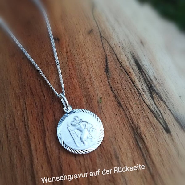 Baptism necklace baptism jewelry Saint Christopher with engraved name in 925 silver chain for baptism communion patron saint baptism gift silver chain