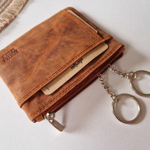 Schlüsseltasche mit Gravur Hunter Leder personalisierbare Geldbörse Herren Echtleder braun Weihnachtsgeschenk für Ihn Vatertag Geburtstag