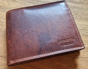 Personalizable handmade wallet for men, wallet made of genuine brown leather, handwriting engraving, Father&#39;s Day with engraving, RFID protection Valentine&#39;s Day