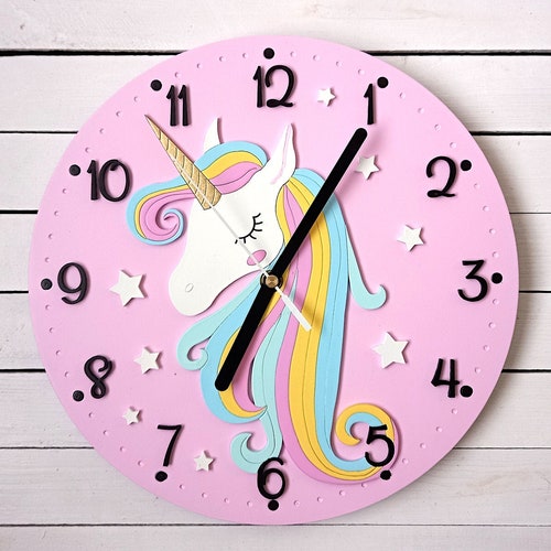 Baby Pink Clock With a Unicorn Nursery Clock Etsy