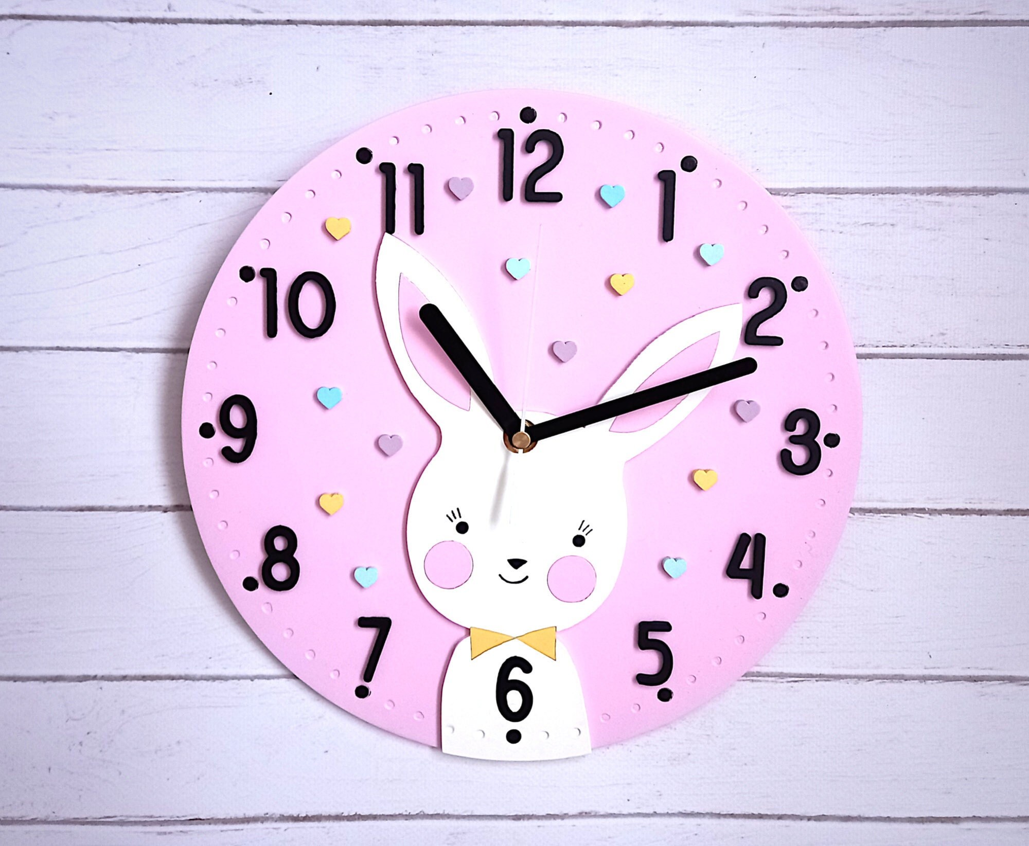 Home Décor Clocks Unique nursery wall clock decor Bunny kids wall clock