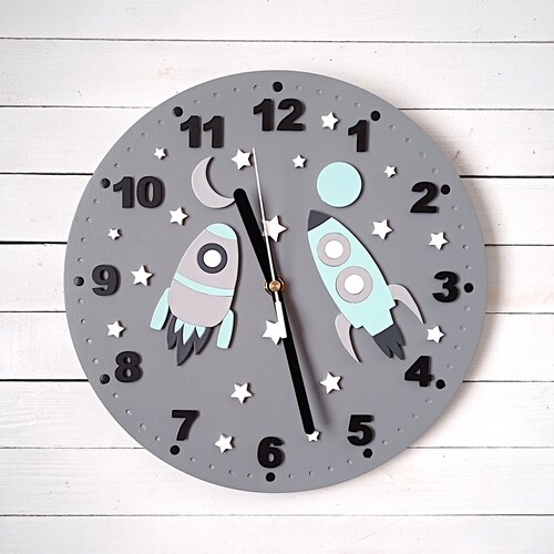 Navy Blue Star Baby Nursery Wall Clock Boy Celestial Room Etsy