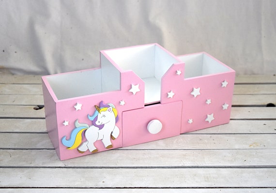Desk Organizer For A Girl With Unicorn Etsy