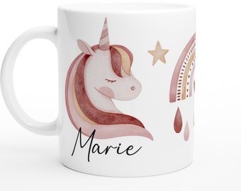 Children's cup personalized with name, cup children's kindergarten cup girl boy, gift for starting school, unicorn rainbow pink