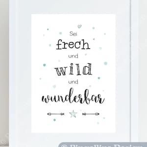 A4, NAUGHTY WILD WONDERFUL, menta, immagini della stanza dei bambini, immagini della stanza dei bambini, decorazione della stanza dei bambini, poster della stanza dei bambini