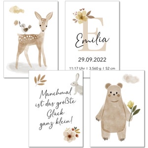 Set mit Geburtsposter personalisiert I Kinderzimmer Bilder mit Name, Geburtsdaten und Spruch I Geschenk Geburt I Kinderbilder Mädchen Junge