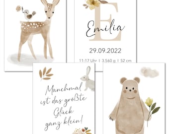 Set mit Geburtsposter personalisiert I Kinderzimmer Bilder mit Name, Geburtsdaten und Spruch I Geschenk Geburt I Kinderbilder Mädchen Junge