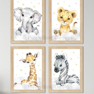 Kinderzimmer Poster, Kinderzimmer Bilder, Babyzimmer Bilder, Kinderzimmer Deko - Dschungeltiere - 4er Set - A4 / A3