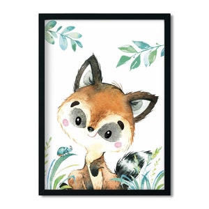 A4 / A3, immagini per la cameretta dei bambini, poster per la cameretta dei bambini * animali della foresta procione * decorazioni per la cameretta dei bambini, ragazzo, ragazza, immagini per la cameretta dei bambini ad acquerello