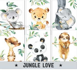 Bilder Kinderzimmer Poster Kinderbilder Babyzimmer Deko - Dschungeltiere Safaritiere Affirmation 4er / 6er Set oder einzeln A4 / A3
