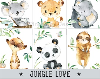 Pictures children's room posters children's pictures baby room decoration - jungle animals safari animals affirmation set of 4 / 6 or individually A4 / A3