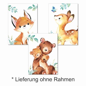 Immagini A4/A3 per la cameretta dei bambini, poster per la cameretta dei bambini, immagini per la cameretta dei bambini, decorazione per la cameretta dei bambini - animali della foresta - set da 3, ragazza, ragazzo