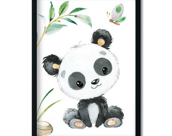 A4 / A3, Babyzimmer Bilder, Kinderzimmer Deko, Poster Kinderzimmer, Kinderzimmer Bilder - Panda - Dschungeltier, Mädchen, Junge