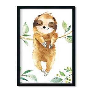 A4 / A3, decorazione per la cameretta dei bambini, immagini per la cameretta dei bambini, poster per la cameretta dei bambini, immagini per la cameretta dei bambini - bradipo - animali della giungla, ragazza, ragazzo