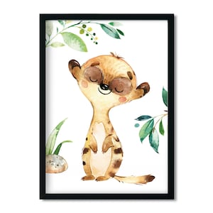 A4 / A3, immagini per la cameretta dei bambini, immagini per la cameretta dei bambini, poster per la cameretta dei bambini, decorazione per la cameretta dei bambini - suricati - animali della giungla, ragazza, ragazzo
