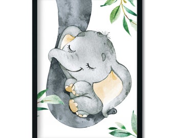 Pingelline Design Cute Elephant Poster - Sweet Nursery Pictures Jungle, Baby Pictures & Children Pictures Din A4 without frame