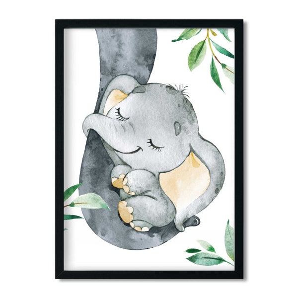 Pingelline Design Cute Elephant Poster - Sweet Nursery Pictures Jungle, Baby Pictures & Children Pictures Din A4 without frame