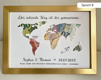 Hochzeitsgeschenke / Geldgeschenk Hochzeit / Hochzeit Geschenk / Hochzeitsgeschenk personalisiert - Weltkarte - A4