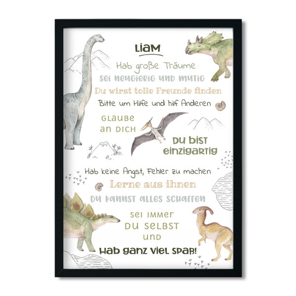 Poster Kinderzimmer Junge Geschenk zur Einschulung personalisiert Affirmationen Kinderbilder Schulkind Schulanfang Schuleinführung Dinos