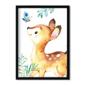 A4 / A3, immagini per la cameretta dei bambini, poster per la cameretta dei bambini * animali della foresta cervi * decorazioni per la cameretta dei bambini, ragazzo, ragazza, immagini per la cameretta dei bambini ad acquerello