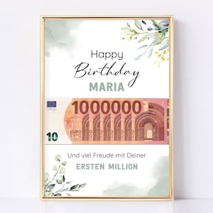 Geburtstagsgeschenk Frau / Geburtstag Geschenk Geld / Geldgeschenk personalisiert / Geld verpacken / Deine erste Million - A4